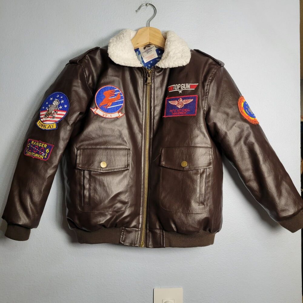 Top Gun Maverick Bomber Jacket Costume Youth L Faux Leather Cosplay Aviator